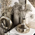 Stylish Decorative Ornament Collection Featuring Gold Vases Dried Flowers Incense Sticks and Books