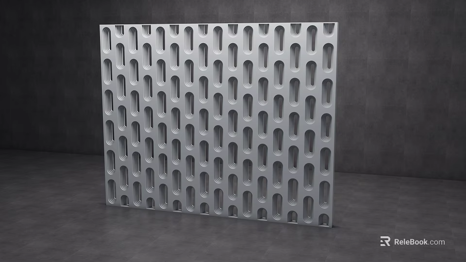 Modern Silver Metal Partition With Perforated Pattern For Interior Design 3d model