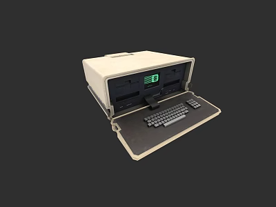 Vintage Suitcase Style Computer With Green Digital Display And Keyboard 3d model