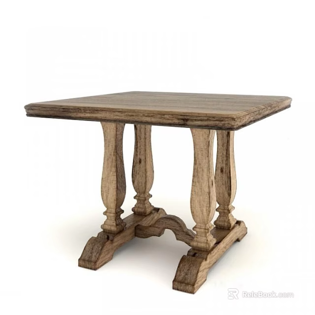 Wooden Dining Table With Ornate Legs And Sturdy Classic Design 3d model 