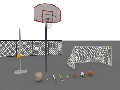 Outdoor Sports Equipment Collection With Basketball Hoop Soccer Goal Volleyball Soccer Ball And Training Tools 3d model