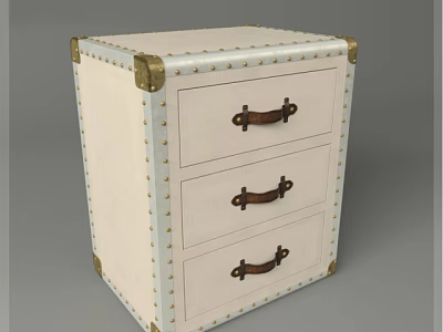 Beige Chest of Drawers with Three Drawers Brown Handles and Golden Corner Rivet Details 3d model