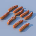 Roasted Glossy Brown Sausage With Diagonal Slits On Light Blue Surface