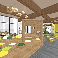 Bright Spacious Kindergarten Interior With Wooden Ceiling Colorful Play Areas And Natural Light