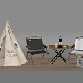 Camping Tent Setup With Folding Chairs Folding Table Lantern And Wooden Crate