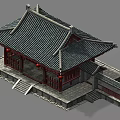 Traditional Chinese Ancient Architecture With Tiled Roof Overhanging Eaves Red Pillars And Hanging Lanterns
