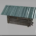 Rustic Log Cabin Building With Blue Metal Roof And Wooden Door Steps Structure