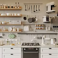 Modern Kitchen Appliances With Coffee Maker Rice Cooker Microwave And Organized Cabinets