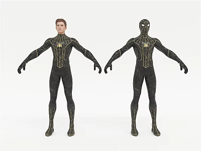 Game and Movie Characters in Black Bodysuits with Gold Patterns Standing Pose 3d model