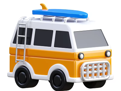 Yellow and White Utility Vehicle with Roof Surfboard and Side Ladder Exterior Design 3d model
