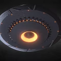 Circular UFO Flying Saucer With Orange Glowing Lights And Metallic Surface Design