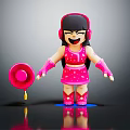 Cartoon Girl Character In Pink Star Dress With Headphones And Pink Hat