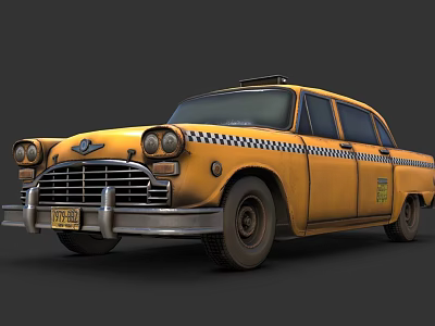 Classic Yellow Vintage Taxi Cab With Checker Stripes And Roof Sign 3d model