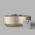 Sleek Wood Grain Coffee Table With Books Glass And Purple Ribbon Gift Box