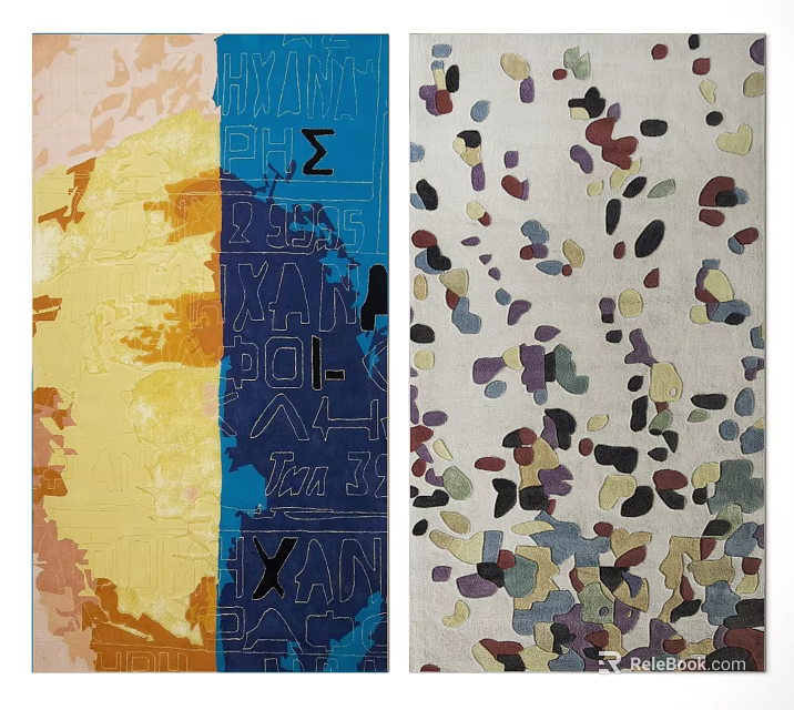 Modern Square Rugs With Geometric Patterns Colorful Spots And Yellow Orange Blue Tones 3d model 