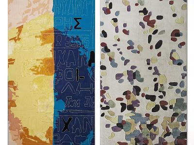 Modern Square Rugs With Geometric Patterns Colorful Spots And Yellow Orange Blue Tones 3d model