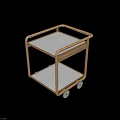Tech Exhibition Hall Mobile Display Cart With Wooden Frame Two Shelves And Wheels