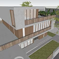 Modern Detached Villa With Concrete Exterior Large Windows Balcony And Scenic Green Landscape