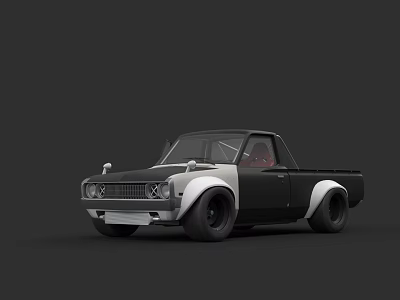 Vintage Black and Silver Pickup Truck With Large Wheels Red Interior Design 3d model