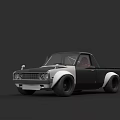 Vintage Black and Silver Pickup Truck With Large Wheels Red Interior Design