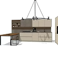 Modern Open Kitchen Interior With Light Cabinets Island Counter And Pendant Light 3d model