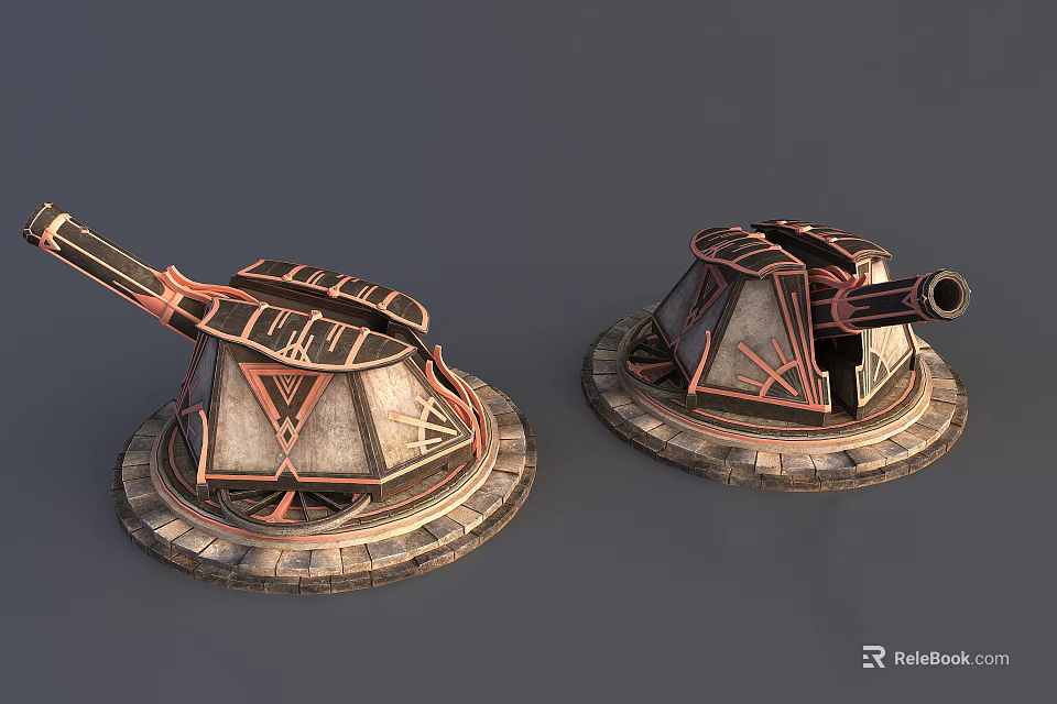 Medieval Rotating Turret Weapon With Copper Gray Structure And Circular Base Geometric Patterns 3d model