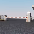 Electric Entrance Gate With Security Booth Barrier Gate And Stone Tablet On Asphalt Ground