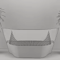 Wooden Public Chair With Modern Woven Design And Potted Plants In White And Blue Pots