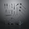 Essential Garden Household Tools Including Shovels Rakes Wheelbarrow And Watering Can