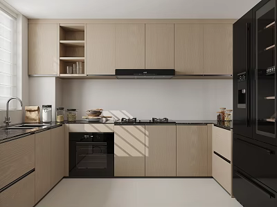 Sleek Modern Kitchen Interior With Light Wood Cabinets And Appliances 3d model