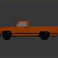 Orange Single Cab Pickup Truck With Black Wheels And Antenna On Gray Background