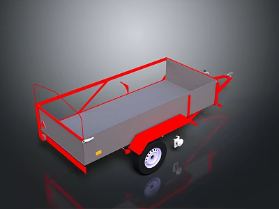 Red Utility Trailer With Gray Flatbed Frame Wheels And Hitch Design 3d model
