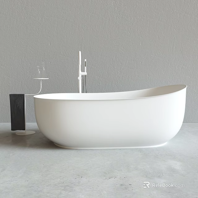 White Freestanding Bathtub With Modern Faucet Black Side Shelf And Glass Cup 3d model 