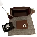 Leather Sofa and Wooden Coffee Table Set with Armchair Pillows Side Table and Floor Lamp
