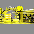 Interactive Yellow Smiley Face Themed Space With Circular Booths Installations And Patterns 3d model