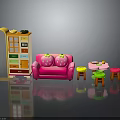 Colorful Toy Furniture Set With Pink Strawberry Sofa Small Table And Stools