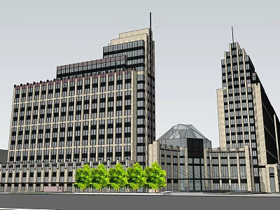Modern Hotel Building With Tall Towers Glass Dome And Green Trees 3d model