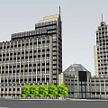 Modern Hotel Building With Tall Towers Glass Dome And Green Trees