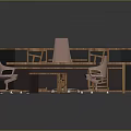 Wooden Office Furniture Set Featuring Large Desk Pink Swivel Chairs And Storage Cabinet