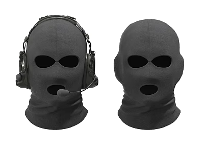 Black Full Face Hats Two Styles One With Headset Microphone And Plain Design 3d model