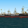 Vintage Warships Fleet Sailing On Blue Sea With Masts And Funnels