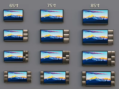 Various Size TVs 65 75 85 Inch Display Mountain View Screen With Metal Frames 3d model