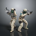 Tactical Military Game Characters Wearing Camouflage Suits With Rifles In Action