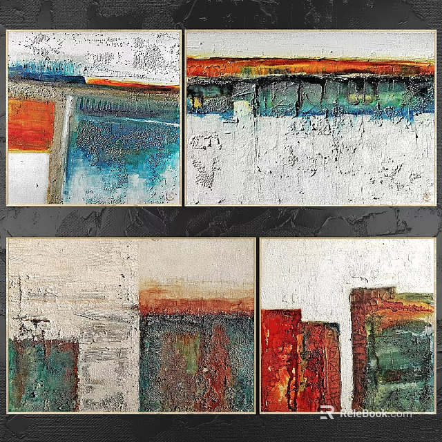 Colorful Abstract Paintings With Textured Brush Strokes For Modern Home Decor 3d model 