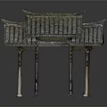 Ancient Traditional Chinese Pavilion Architecture With Multiple Tiled Roofs Overhanging Eaves And Wooden Pillars