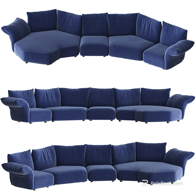 Blue Modular Sectional Sofa With Plush Upholstered Seating For Living Room 3d model