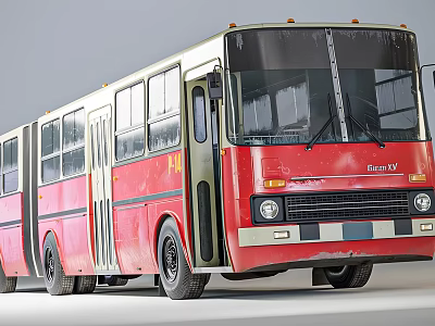 Red Vintage Bus Exterior Featuring Easy IV Lettering And Classic Design Details 3d model