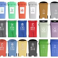 Public Trash Bins In Various Colors For Waste Separation And Recycling