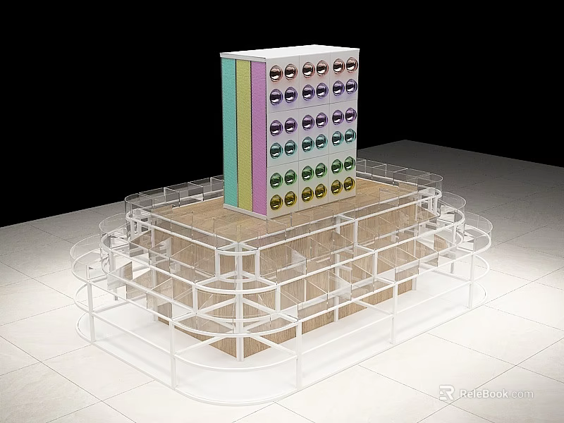 Modern Transparent Display Shelf With Layered Structure Colorful Storage Boxes And Contemporary Design 3d model 