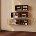 Minimalist Modern Wooden Wall Shelves With Jars Books Storage Items And Green Plant